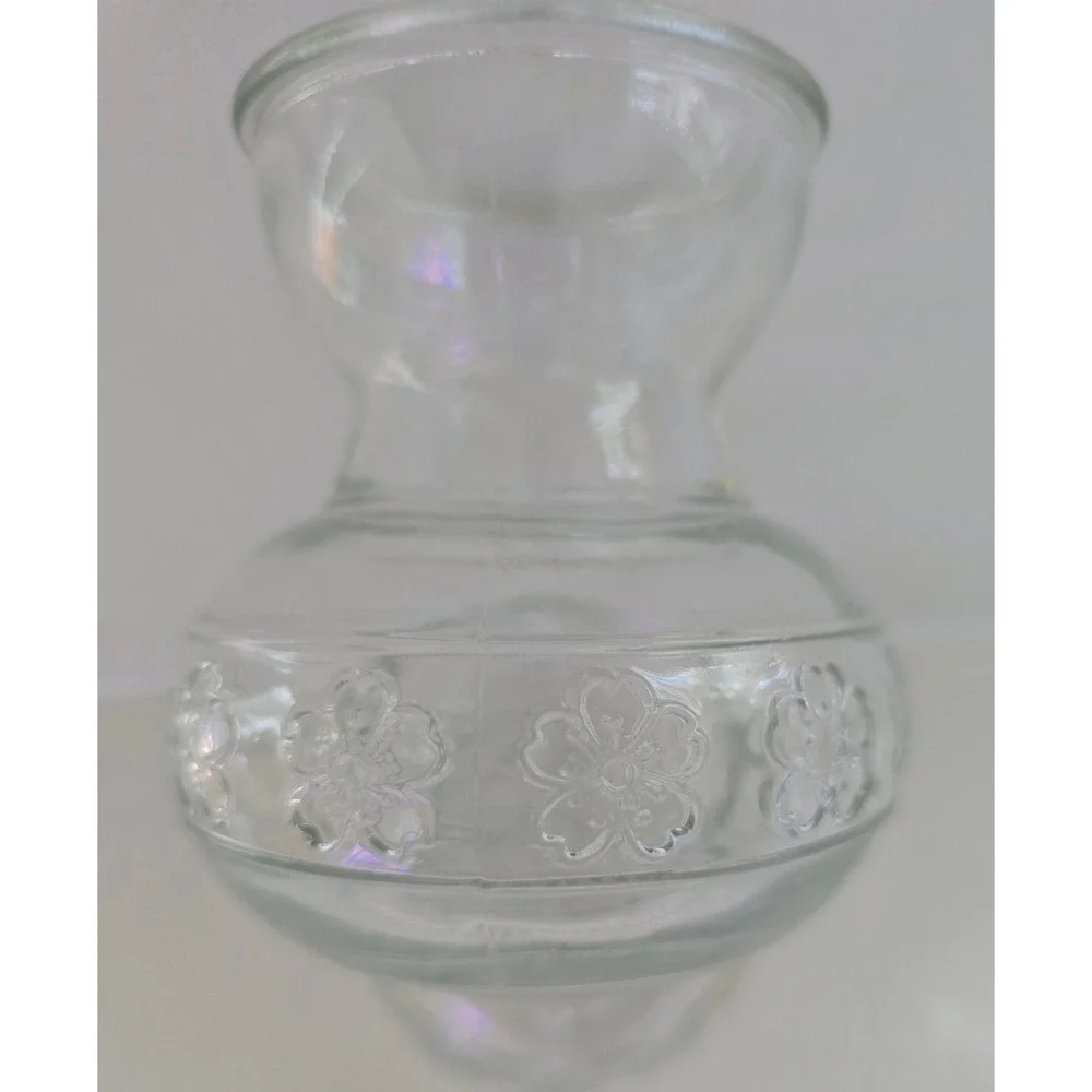 Set‎ of 2 Clear Glass Embossed Floral Bud Vases Bulb Forcing Hyacinth Jars 4in